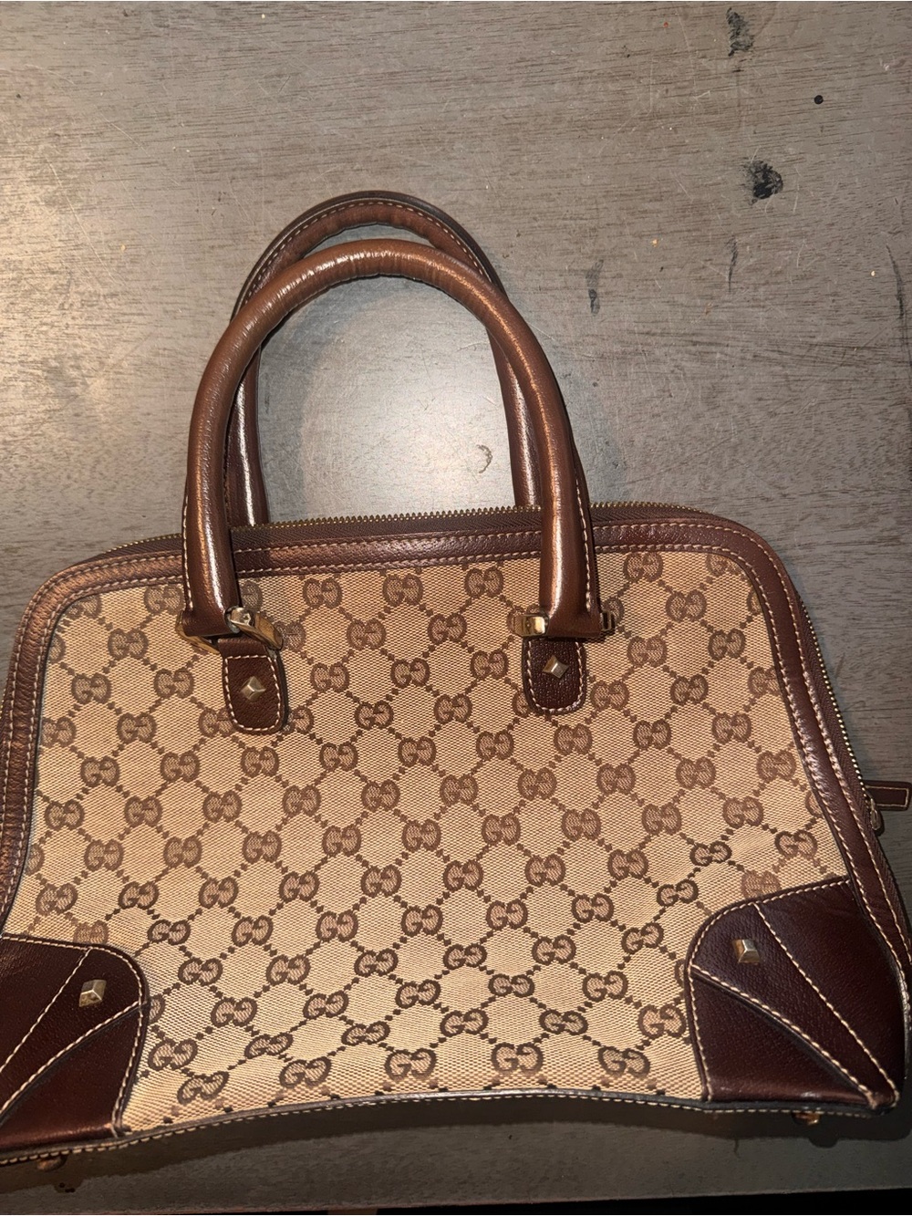 GUCCI brown and tan Leather Top Handle Dome Shaped